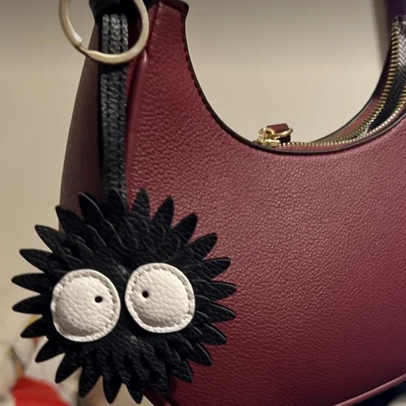 NEW Bag Charm Soot Sprite Dust Bunny Black Leather Keychain Eyes Spirited Away - Picture 8 of 13